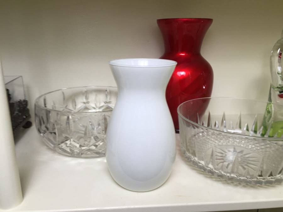 Just Added - (2) Shelves Of Various Vases, Pitchers, Trays, Bowls - See Photos [Photo 4]