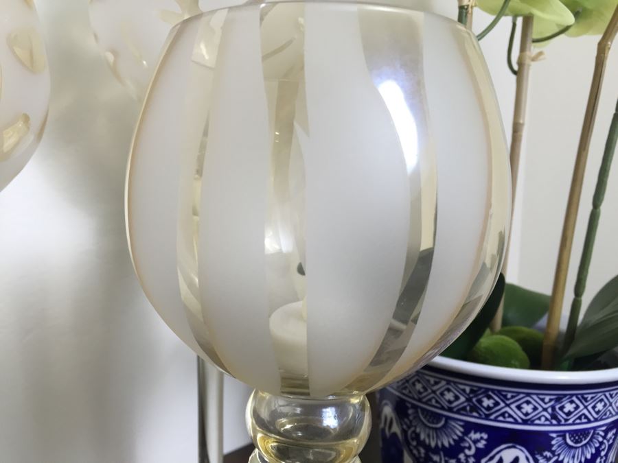 Just Added - Faux Orchids In Blue And White Pot And (3) Decorative Stemware [Photo 4]