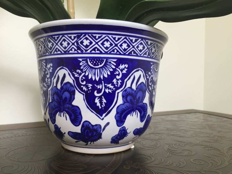 Just Added - Faux Orchids In Blue And White Pot And (3) Decorative Stemware [Photo 6]