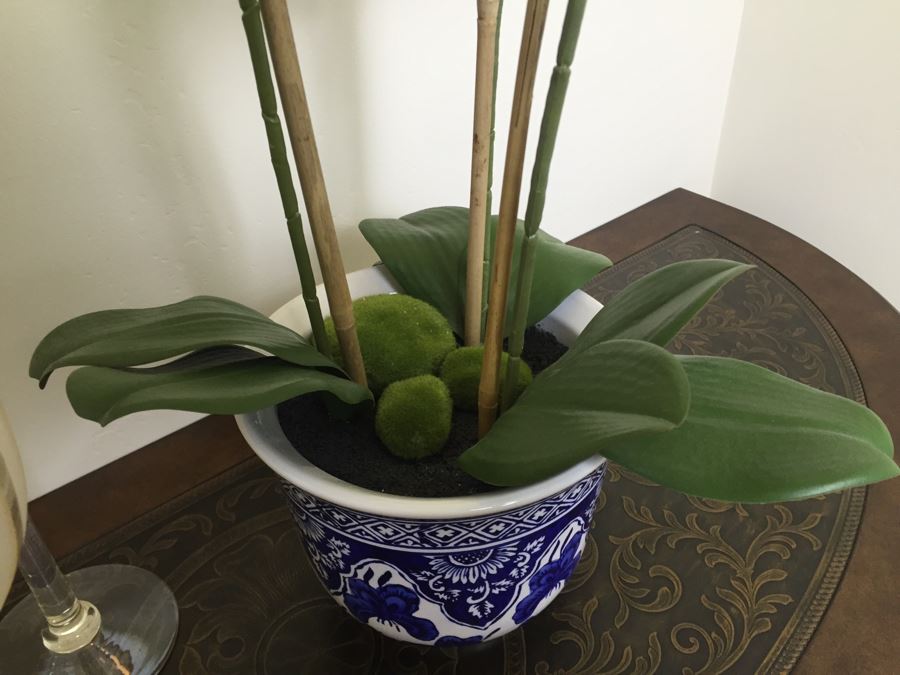 Just Added - Faux Orchids In Blue And White Pot And (3) Decorative Stemware [Photo 7]