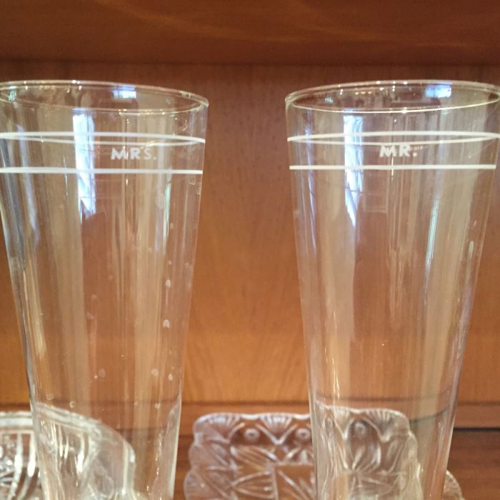 Just Added - Footed Cake Stand With Dome, Silver Tone Candlesticks, Pitcher, Champagne Glasses Including His And Her Kate Spade Lenox Glasses, Crystal Ashtray - See Photos [Photo 19]