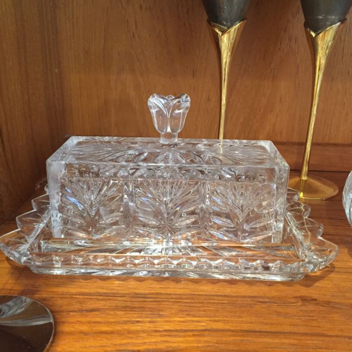Just Added - Footed Cake Stand With Dome, Silver Tone Candlesticks, Pitcher, Champagne Glasses Including His And Her Kate Spade Lenox Glasses, Crystal Ashtray - See Photos [Photo 13]