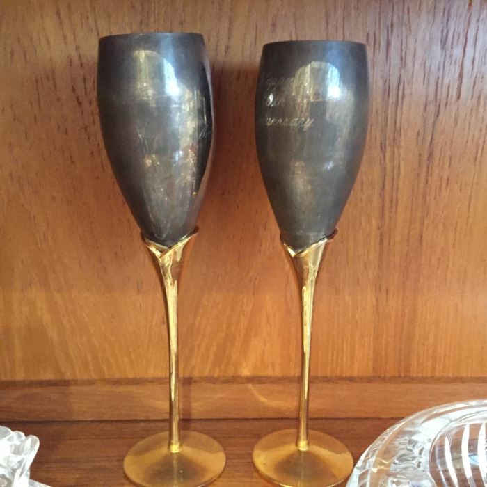 Just Added - Footed Cake Stand With Dome, Silver Tone Candlesticks, Pitcher, Champagne Glasses Including His And Her Kate Spade Lenox Glasses, Crystal Ashtray - See Photos [Photo 15]