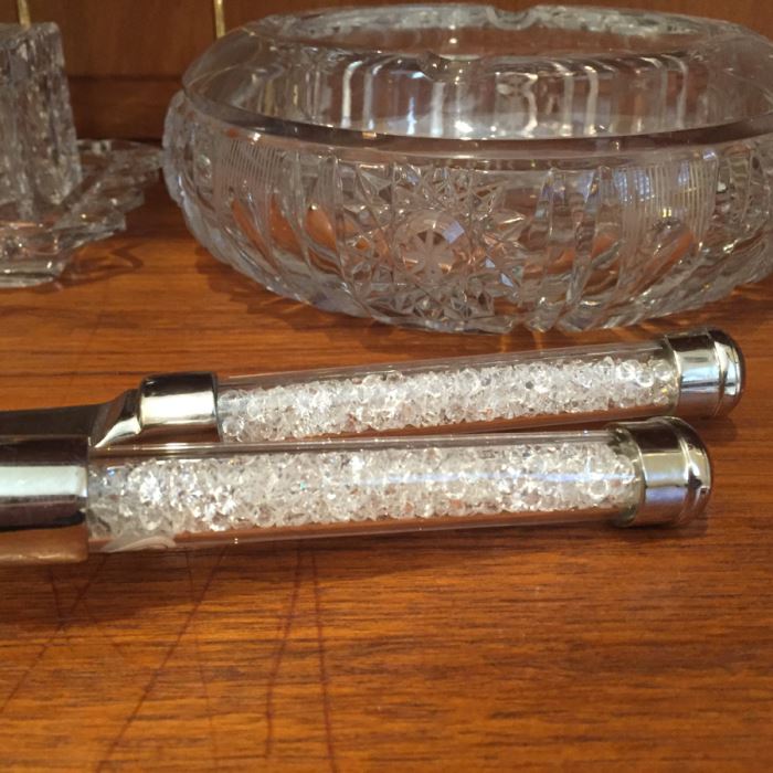 Just Added - Footed Cake Stand With Dome, Silver Tone Candlesticks, Pitcher, Champagne Glasses Including His And Her Kate Spade Lenox Glasses, Crystal Ashtray - See Photos [Photo 10]