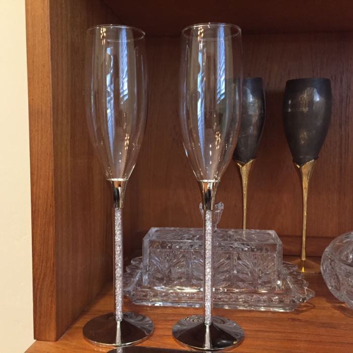 Just Added - Footed Cake Stand With Dome, Silver Tone Candlesticks, Pitcher, Champagne Glasses Including His And Her Kate Spade Lenox Glasses, Crystal Ashtray - See Photos [Photo 11]