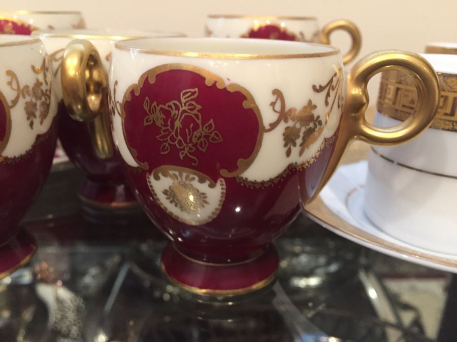 Just Added - (5) Czechoslovakia Maroon And Gold Coffee Cups With (2) Saucers And (4) CC&T Gold Coffee Cups With Saucers [Photo 6]