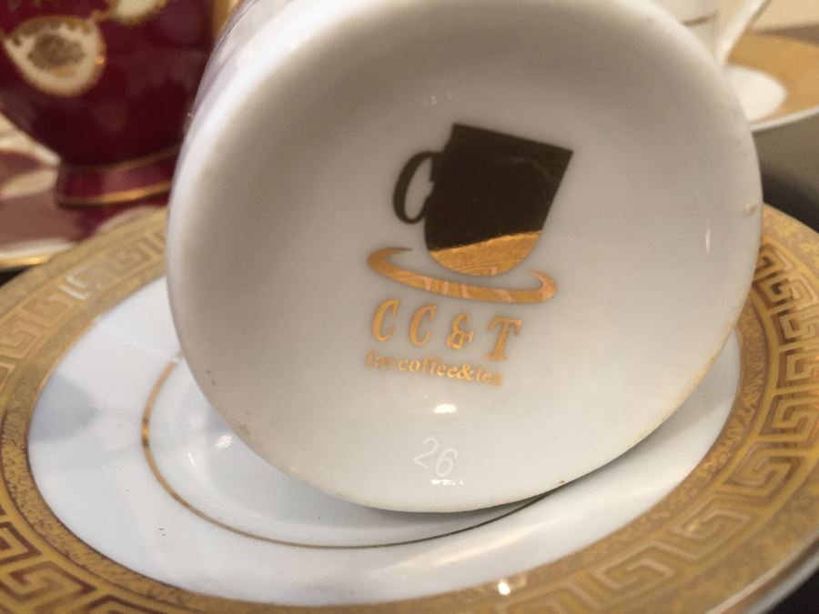 Just Added - (5) Czechoslovakia Maroon And Gold Coffee Cups With (2) Saucers And (4) CC&T Gold Coffee Cups With Saucers [Photo 8]