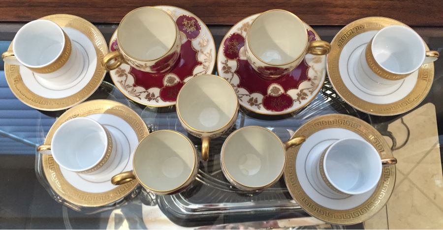 Just Added - (5) Czechoslovakia Maroon And Gold Coffee Cups With (2) Saucers And (4) CC&T Gold Coffee Cups With Saucers [Photo 2]
