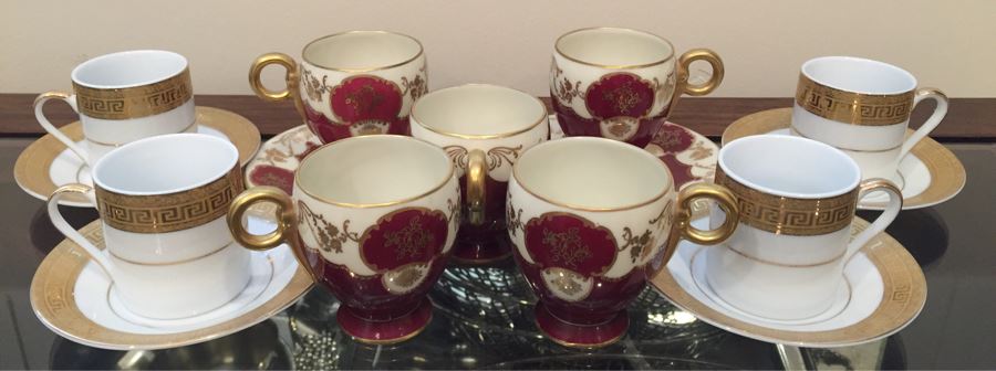 Just Added - (5) Czechoslovakia Maroon And Gold Coffee Cups With (2) Saucers And (4) CC&T Gold Coffee Cups With Saucers [Photo 3]