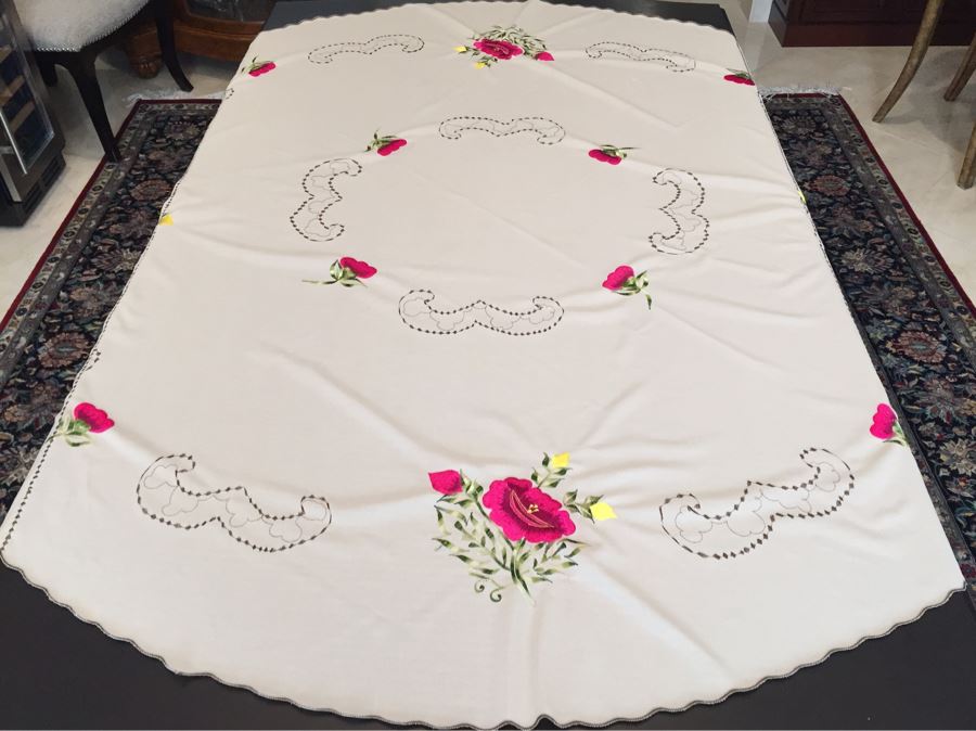 Just Added - Stunning Embroidered Roses Tablecloth And Black Galleria Gultex Embroidered Tablecloth With Matching Placemats [Photo 3]