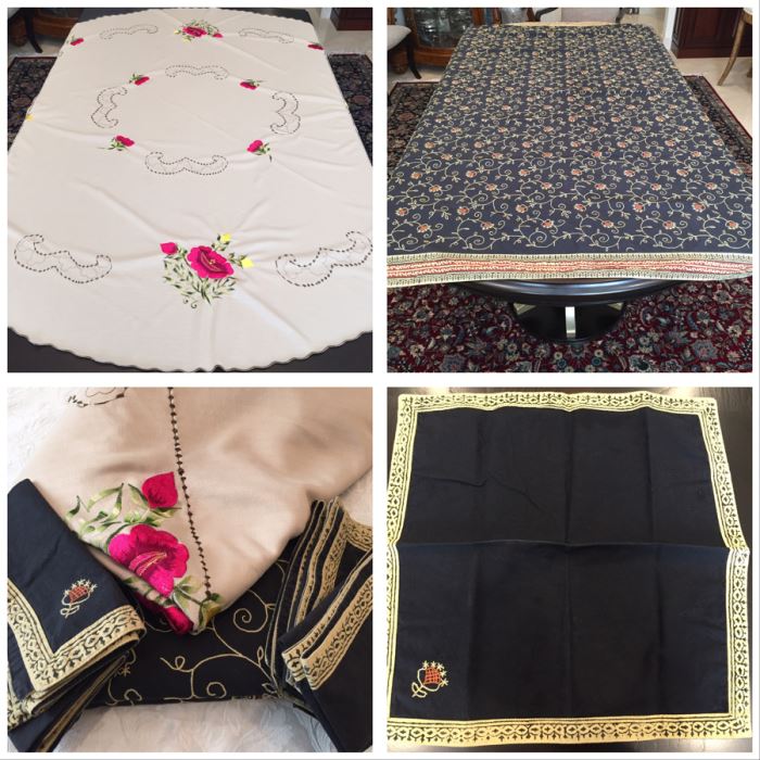 Just Added - Stunning Embroidered Roses Tablecloth And Black Galleria Gultex Embroidered Tablecloth With Matching Placemats [Photo 1]