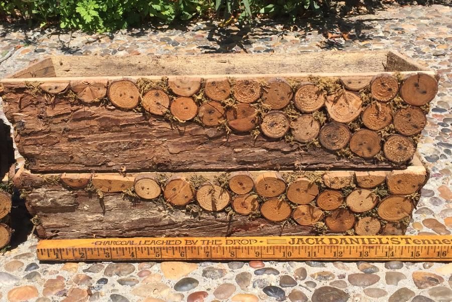 Pair Of Large Vintage Woven Baskets And (4) Wooden Motif Flower Planters [Photo 7]