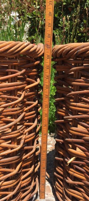 Pair Of Large Vintage Woven Baskets And (4) Wooden Motif Flower Planters [Photo 2]