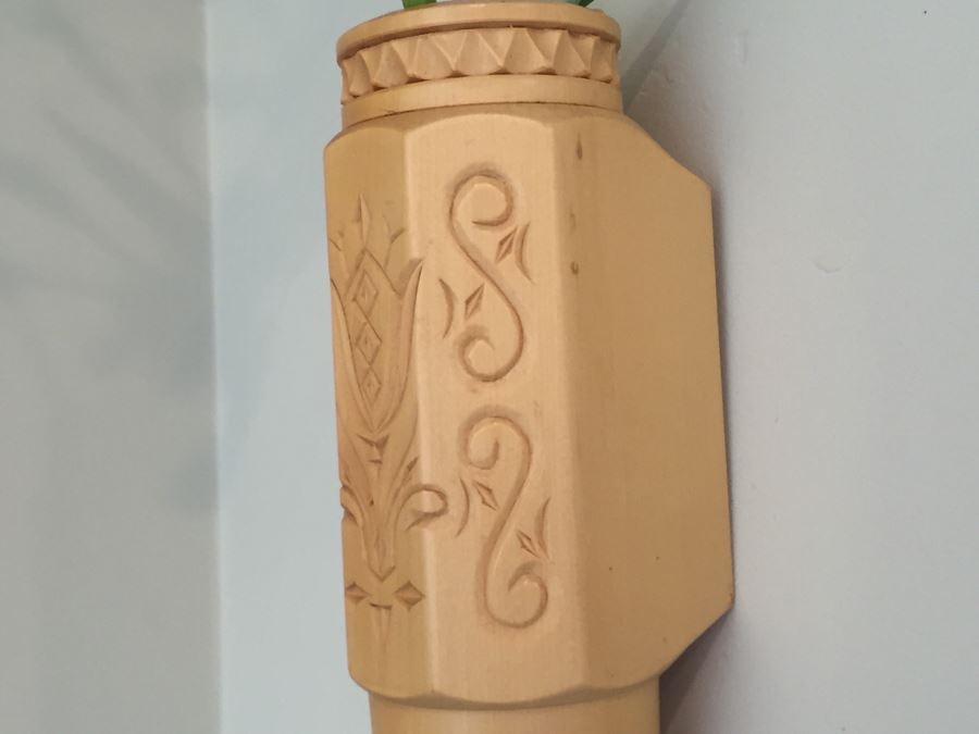 Swiss Albert Manser Carved Wooden Wall Flower Vase [Photo 5]