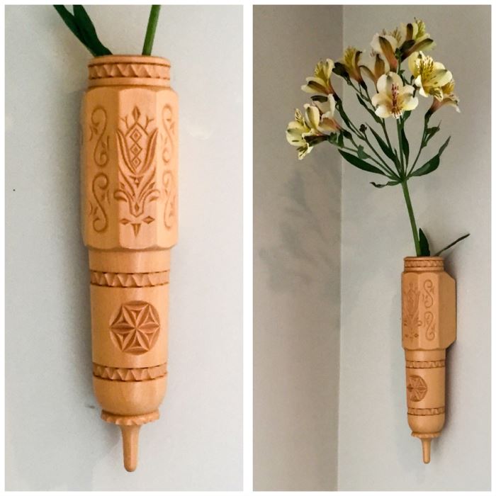 Swiss Albert Manser Carved Wooden Wall Flower Vase