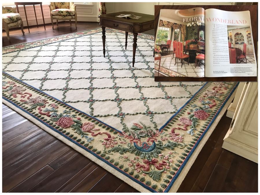 JUST ADDED - Stunning 13.75' Square Hand Knotted Wool Area Rug With Floral Motif Featured In Several Magazines - See Photos - Item Has Reserve Price [Photo 1]