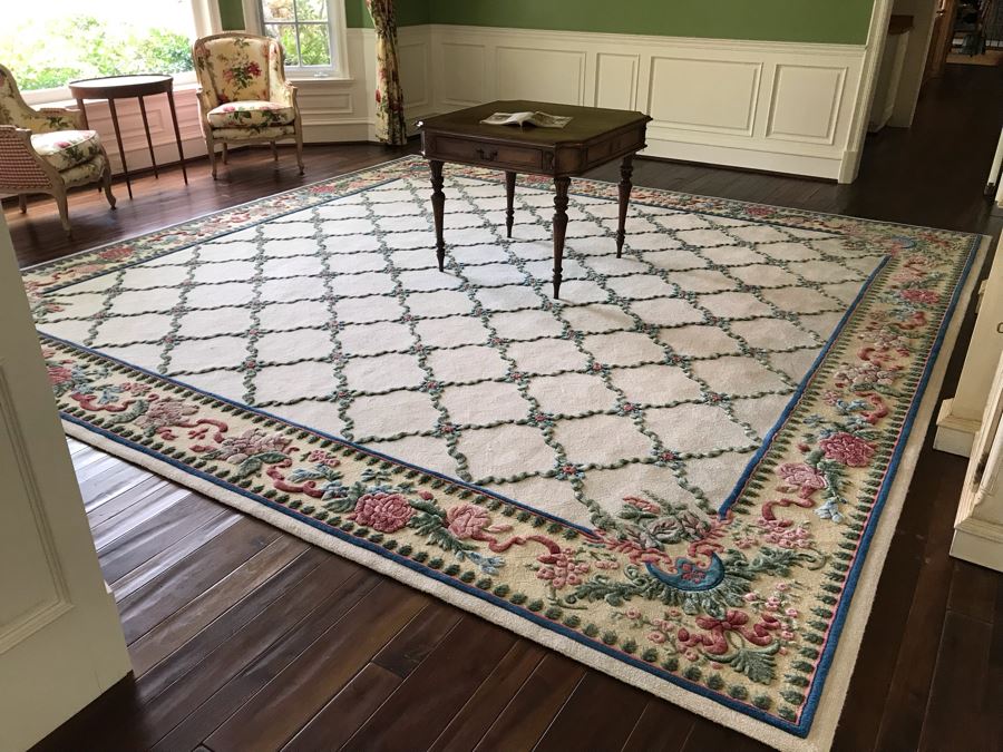 JUST ADDED - Stunning 13.75' Square Hand Knotted Wool Area Rug With Floral Motif Featured In Several Magazines - See Photos - Item Has Reserve Price [Photo 3]