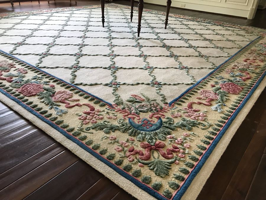 JUST ADDED - Stunning 13.75' Square Hand Knotted Wool Area Rug With Floral Motif Featured In Several Magazines - See Photos - Item Has Reserve Price [Photo 4]