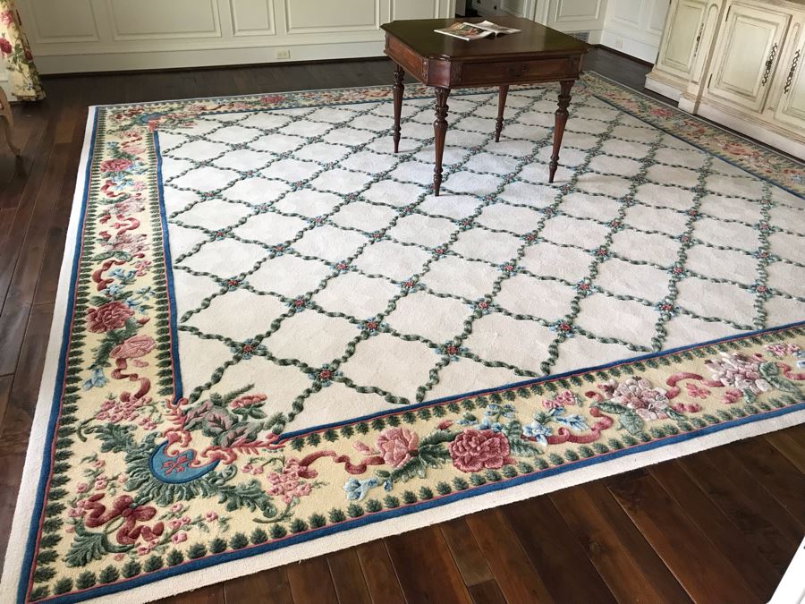 JUST ADDED - Stunning 13.75' Square Hand Knotted Wool Area Rug With Floral Motif Featured In Several Magazines - See Photos - Item Has Reserve Price [Photo 10]