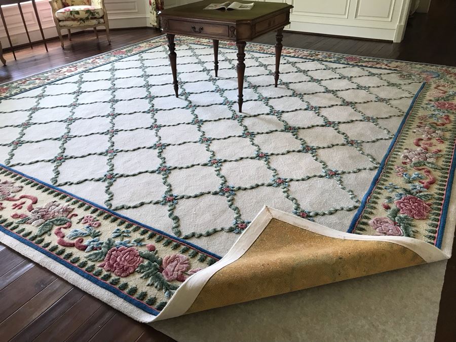 JUST ADDED - Stunning 13.75' Square Hand Knotted Wool Area Rug With Floral Motif Featured In Several Magazines - See Photos - Item Has Reserve Price [Photo 12]
