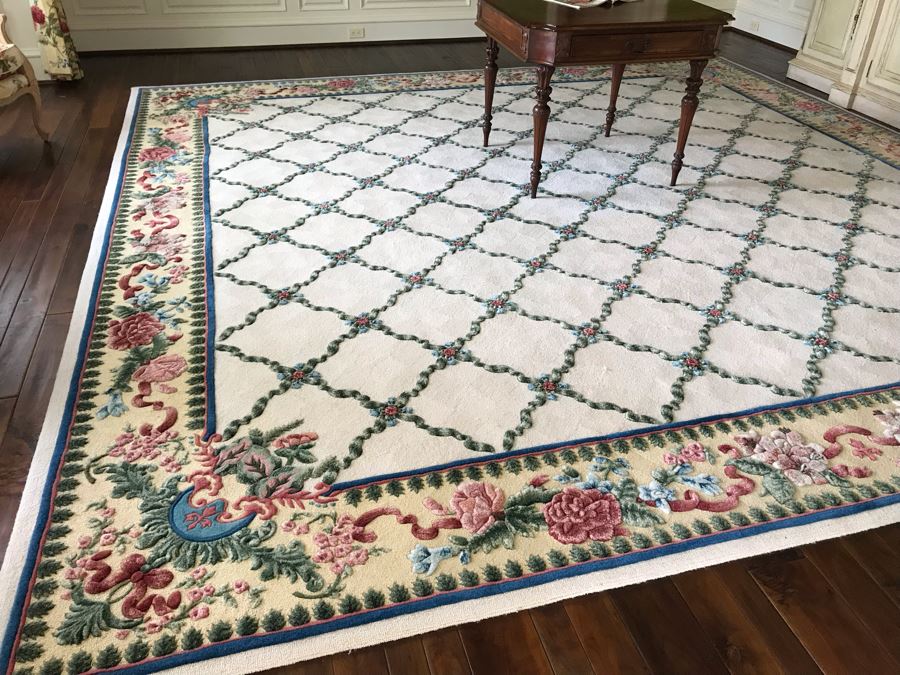 JUST ADDED - Stunning 13.75' Square Hand Knotted Wool Area Rug With Floral Motif Featured In Several Magazines - See Photos - Item Has Reserve Price [Photo 11]