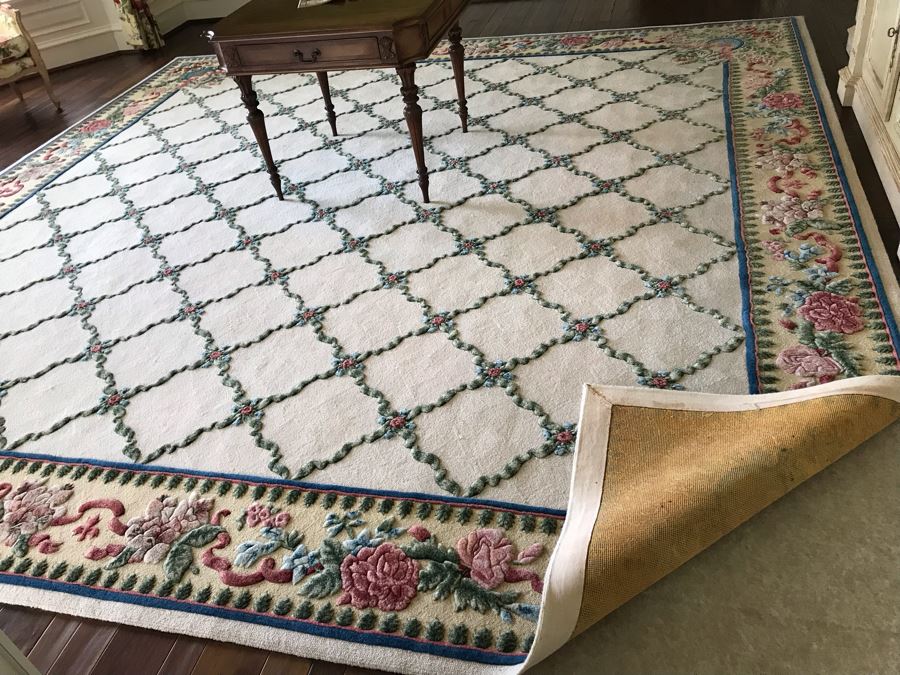 JUST ADDED - Stunning 13.75' Square Hand Knotted Wool Area Rug With Floral Motif Featured In Several Magazines - See Photos - Item Has Reserve Price [Photo 13]