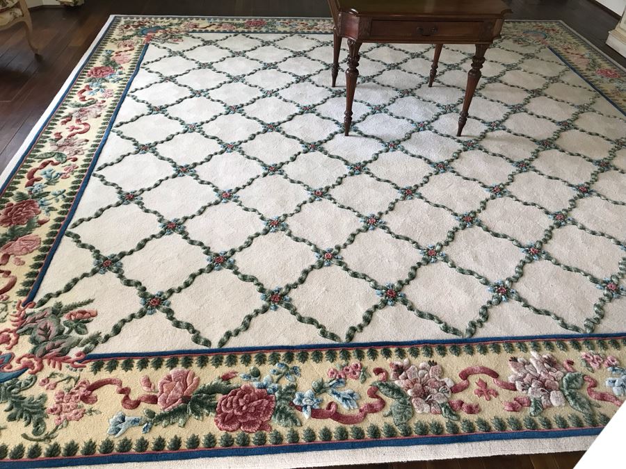JUST ADDED - Stunning 13.75' Square Hand Knotted Wool Area Rug With Floral Motif Featured In Several Magazines - See Photos - Item Has Reserve Price [Photo 9]
