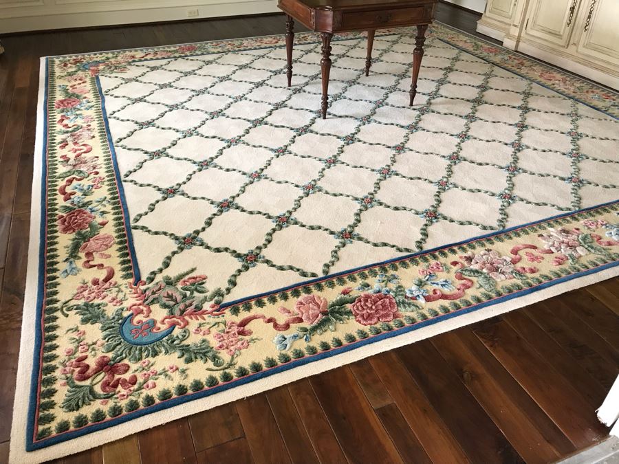 JUST ADDED - Stunning 13.75' Square Hand Knotted Wool Area Rug With Floral Motif Featured In Several Magazines - See Photos - Item Has Reserve Price [Photo 8]