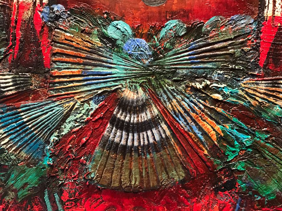 JUST ADDED - Original Monumental Oil Painting Of Kachina With Custom Wood And Hand Hammered Copper Frame By Tony Abeyta Navajo Contemporary Native American Artist - 64' X 76' Frame / 48' X 60' - Item Has Reserve Price [Photo 9]