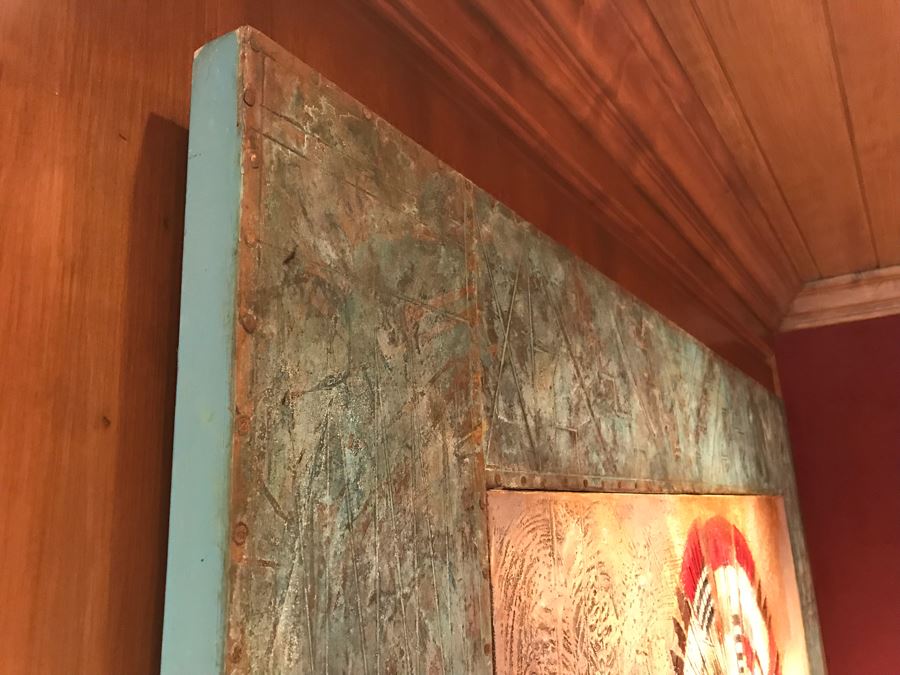 JUST ADDED - Original Monumental Oil Painting Of Kachina With Custom Wood And Hand Hammered Copper Frame By Tony Abeyta Navajo Contemporary Native American Artist - 64' X 76' Frame / 48' X 60' - Item Has Reserve Price [Photo 15]