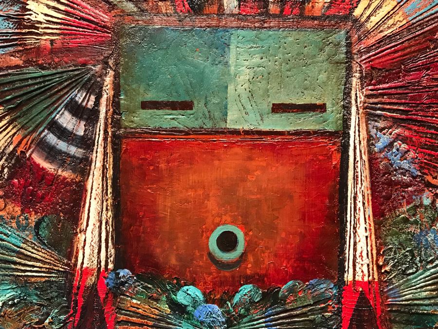 JUST ADDED - Original Monumental Oil Painting Of Kachina With Custom Wood And Hand Hammered Copper Frame By Tony Abeyta Navajo Contemporary Native American Artist - 64' X 76' Frame / 48' X 60' - Item Has Reserve Price [Photo 10]