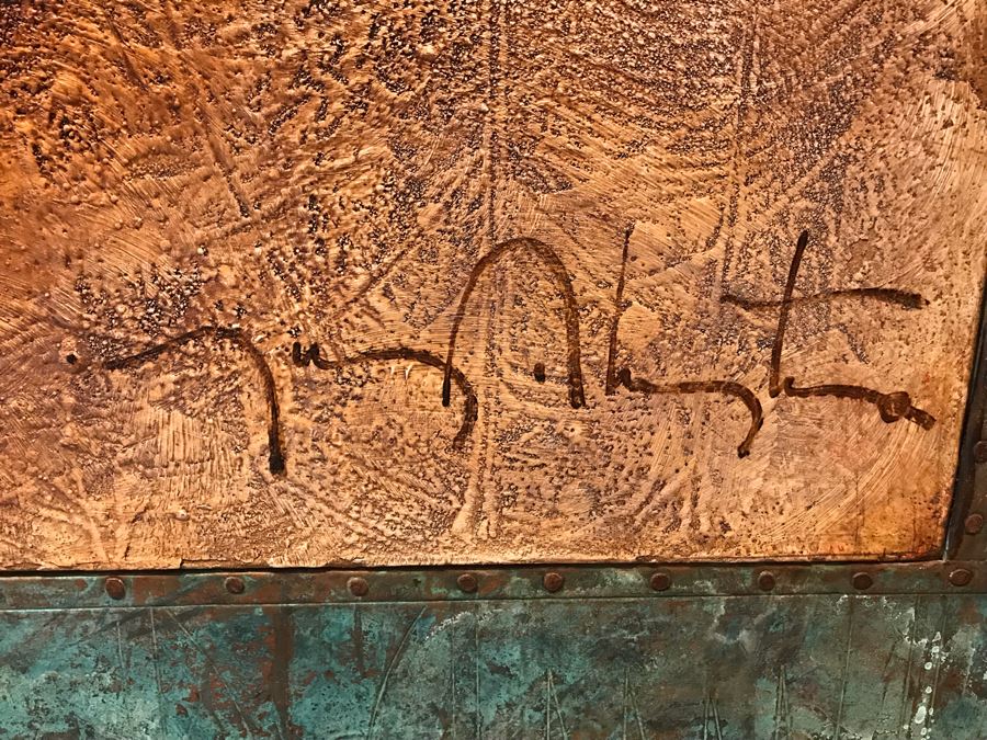 JUST ADDED - Original Monumental Oil Painting Of Kachina With Custom Wood And Hand Hammered Copper Frame By Tony Abeyta Navajo Contemporary Native American Artist - 64' X 76' Frame / 48' X 60' - Item Has Reserve Price [Photo 6]