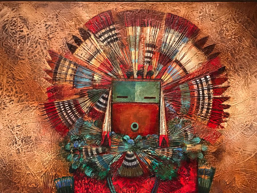 JUST ADDED - Original Monumental Oil Painting Of Kachina With Custom Wood And Hand Hammered Copper Frame By Tony Abeyta Navajo Contemporary Native American Artist - 64' X 76' Frame / 48' X 60' - Item Has Reserve Price [Photo 4]