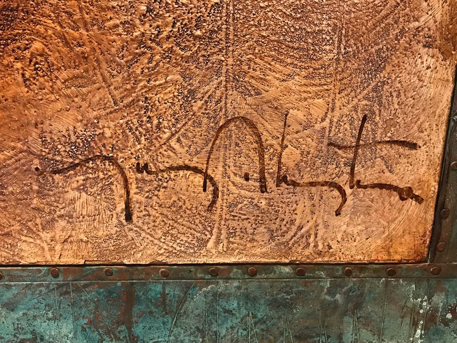 JUST ADDED - Original Monumental Oil Painting Of Kachina With Custom Wood And Hand Hammered Copper Frame By Tony Abeyta Navajo Contemporary Native American Artist - 64' X 76' Frame / 48' X 60' - Item Has Reserve Price [Photo 7]