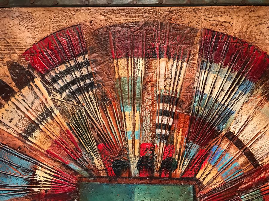 JUST ADDED - Original Monumental Oil Painting Of Kachina With Custom Wood And Hand Hammered Copper Frame By Tony Abeyta Navajo Contemporary Native American Artist - 64' X 76' Frame / 48' X 60' - Item Has Reserve Price [Photo 11]