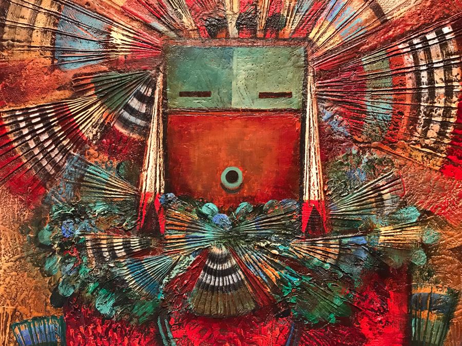 JUST ADDED - Original Monumental Oil Painting Of Kachina With Custom Wood And Hand Hammered Copper Frame By Tony Abeyta Navajo Contemporary Native American Artist - 64' X 76' Frame / 48' X 60' - Item Has Reserve Price [Photo 8]