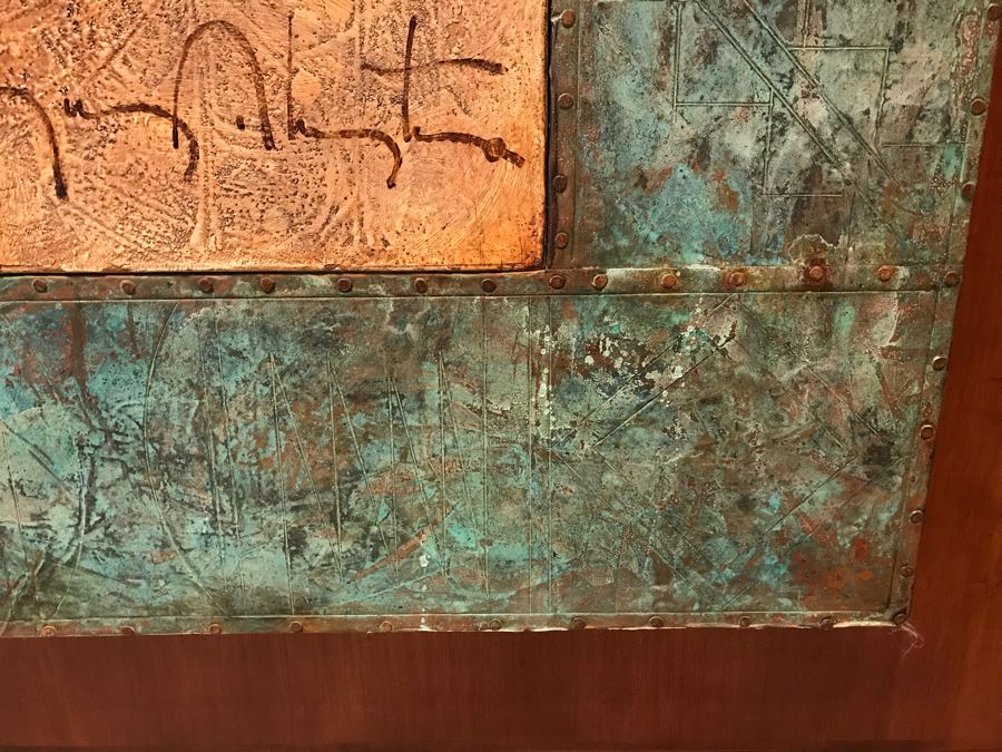 JUST ADDED - Original Monumental Oil Painting Of Kachina With Custom Wood And Hand Hammered Copper Frame By Tony Abeyta Navajo Contemporary Native American Artist - 64' X 76' Frame / 48' X 60' - Item Has Reserve Price [Photo 13]