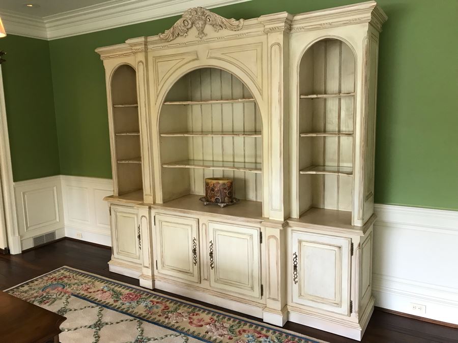 JUST ADDED - Large Two Piece Wooden Bookcase China Cabinet With Glass Shelves And Overhead Lighting Featured In Magazines 9'W X 8.5'H X 26'D - MORE ITEMS ADDED TO END OF SALE [Photo 7]