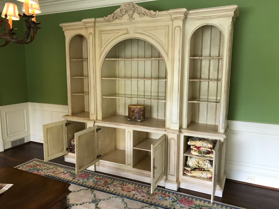 JUST ADDED - Large Two Piece Wooden Bookcase China Cabinet With Glass Shelves And Overhead Lighting Featured In Magazines 9'W X 8.5'H X 26'D - MORE ITEMS ADDED TO END OF SALE [Photo 9]