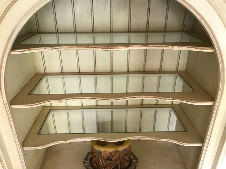 JUST ADDED - Large Two Piece Wooden Bookcase China Cabinet With Glass Shelves And Overhead Lighting Featured In Magazines 9'W X 8.5'H X 26'D - MORE ITEMS ADDED TO END OF SALE [Photo 6]