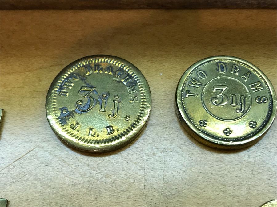 Antique Apothecary Portable Brass And Wood Balance Scale With Weights And Storage Box - Needs Rewiring [Photo 15]