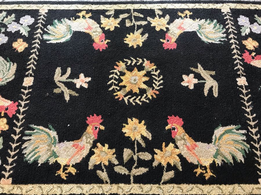 Pair Of Wool Hooked Rugs Floor Mats With Rooster Motif [Photo 5]