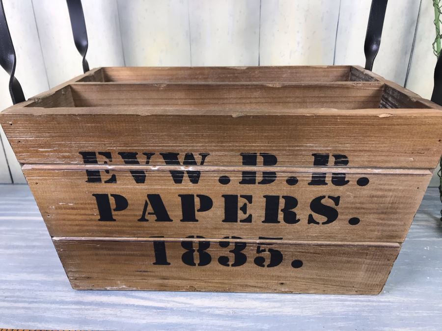 Rustic Wooden And Metal Magazine Rack Basket And Wire Wall Flower Basket [Photo 3]