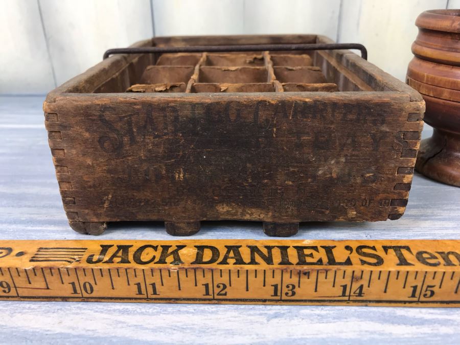 Pair Of Turned Wooden Mortars & Pestles And Antique Wooden Star Egg Carrier Tray [Photo 3]