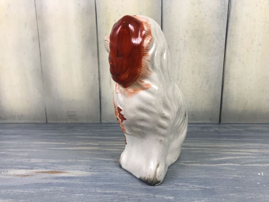 JUST ADDED - Antique English Staffordshire Spaniel Dog Sculpture Figurine Hand Painted With Member Of British Antique Dealer Sticker From Andrew Dando Of Bath England Validating Authenticity [Photo 6]