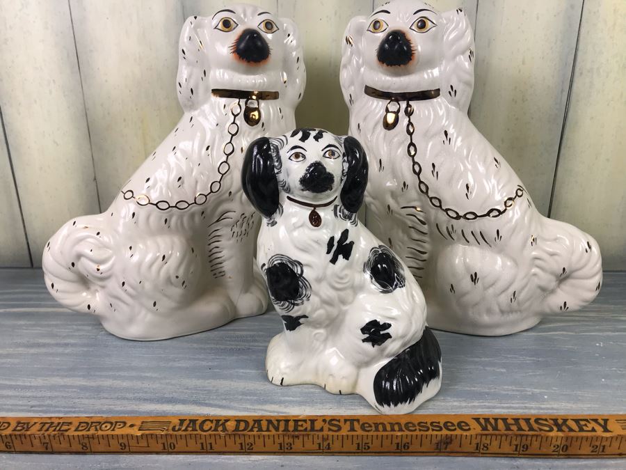 Collection Of (3) Vintage REPRODUCTION English Staffordshire Spaniel Dog Sculptures Figurines Hand Painted [Photo 2]