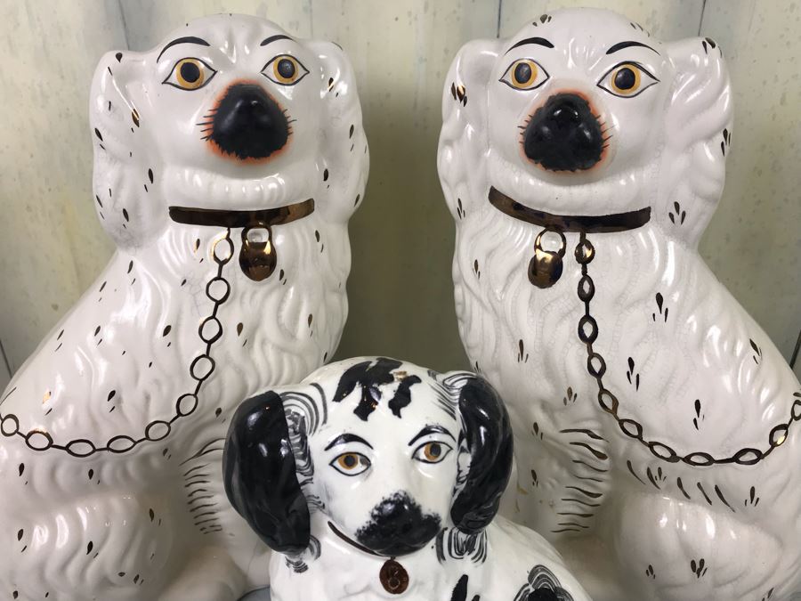 Collection Of (3) Vintage REPRODUCTION English Staffordshire Spaniel Dog Sculptures Figurines Hand Painted [Photo 5]