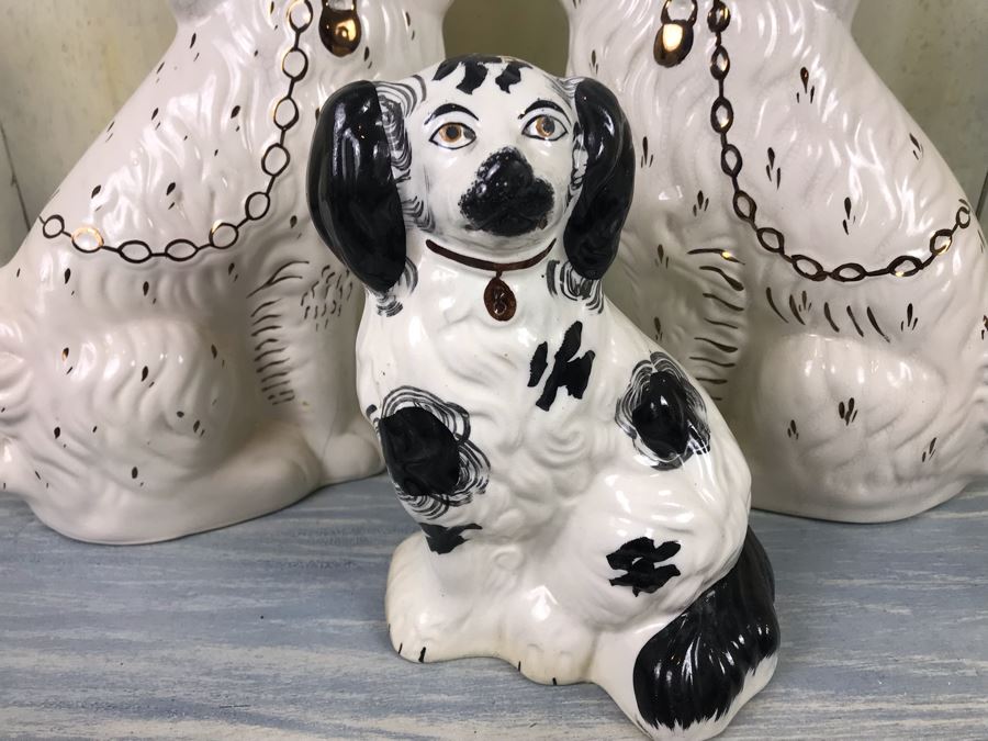 Collection Of (3) Vintage REPRODUCTION English Staffordshire Spaniel Dog Sculptures Figurines Hand Painted [Photo 3]