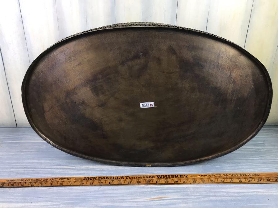 Large Embossed Brass Handled Serving Tray By Castilian Made In India 28'L X 16'W [Photo 11]
