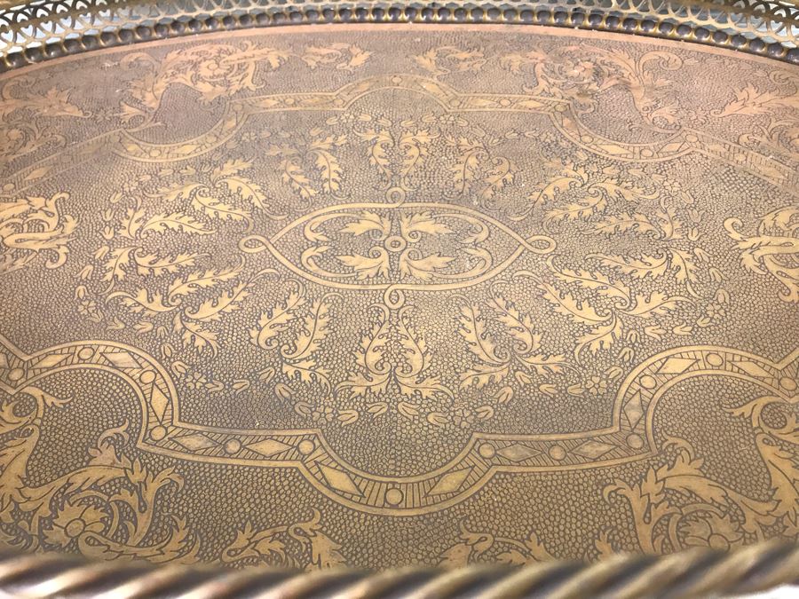 Large Embossed Brass Handled Serving Tray By Castilian Made In India 28'L X 16'W [Photo 4]